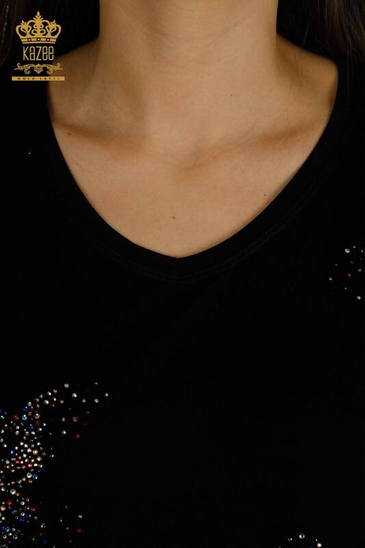 Hurtownia bluzek damskich w motylkowe wzory, czarna - 79364 | KAZEE