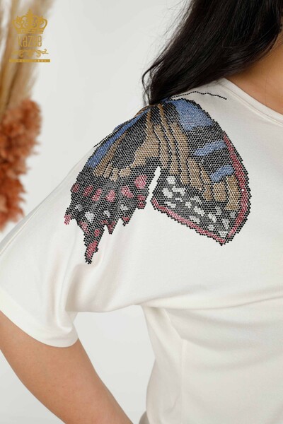 Hurtownia bluzek damskich w motylkowe wzory ecru - 79154 | KAZEE - Thumbnail