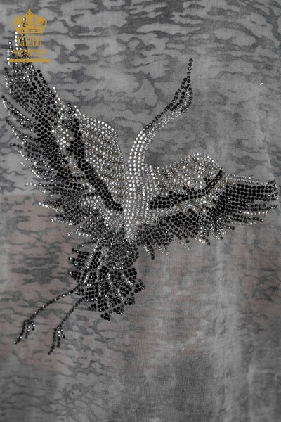 Hurtownia bluzki damskiej z wzorem w ptaki, antracytowa - 79124 | KAZEE - Thumbnail