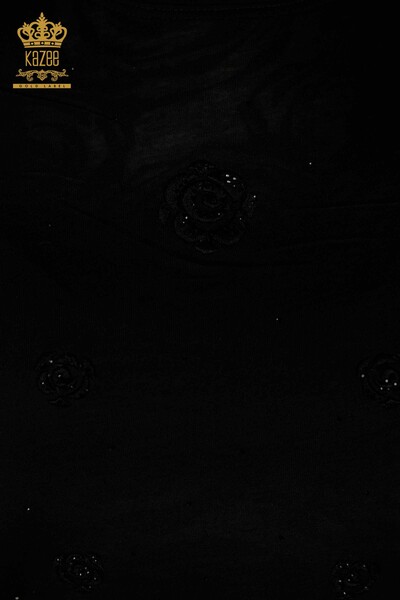 Hurtownia bluzek damskich w różowe wzory, czarna - 79131 | KAZEE - Thumbnail
