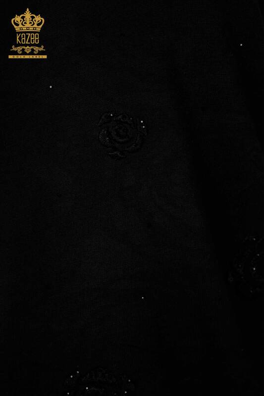 Hurtownia bluzek damskich w różowe wzory, czarna - 79131 | KAZEE