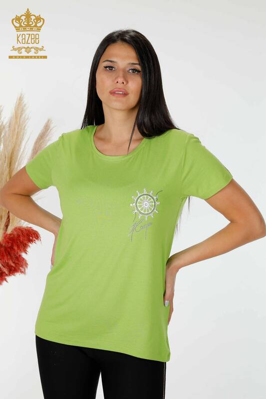 Hurtownia bluzek damskich we wzór pistacjowej zieleni - 78925 | KAZEE