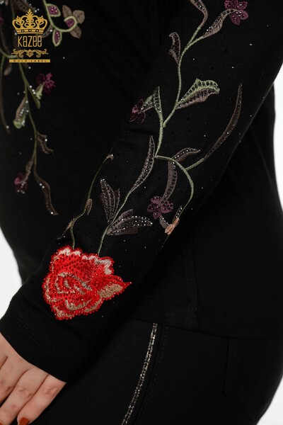 Hurtownia bluzek damskich w różowe wzory, czarna - 79044 | KAZEE - Thumbnail
