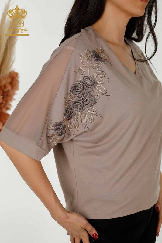 Hurtownia bluzek damskich z norek w różowe wzory - 79095 | KAZEE