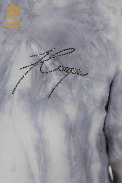 Hurtownia bluzek damskich z haftem w kamieniu, szara - 79175 | KAZEE - Thumbnail
