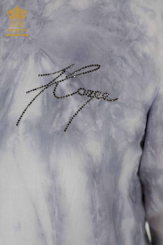 Hurtownia bluzek damskich z haftem w kamieniu, szara - 79175 | KAZEE
