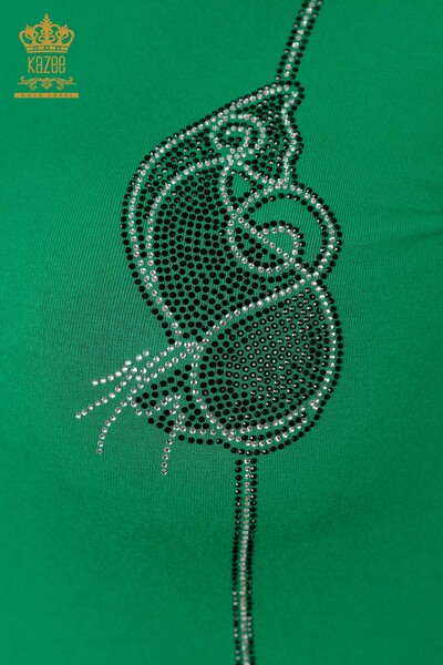 Hurtownia bluzek damskich z haftowanym kamieniem i okrągłym dekoltem w kolorze zielonym - 79000 | KAZEE - Thumbnail