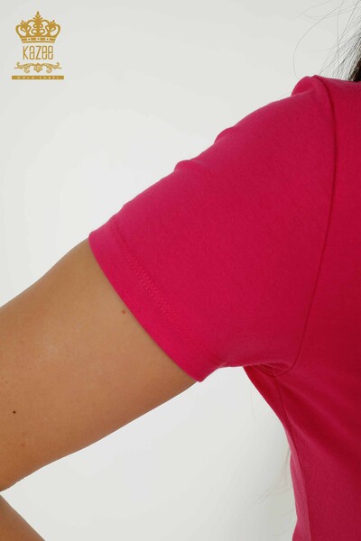 Hurtownia bluzek damskich z krótkim rękawem Basic Fuksja - 79287 | KAZEE - Thumbnail