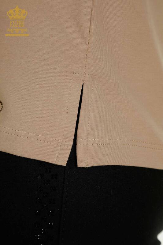 Hurtownia bluzek damskich - Z krótkim rękawem - ciemny beż - 79563 | KAZEE