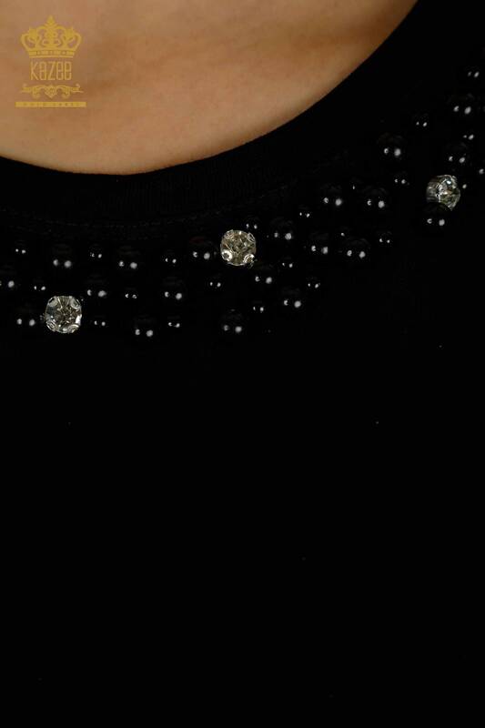Hurtownia bluzek damskich z krótkim rękawem, czarna - 79197 | KAZEE