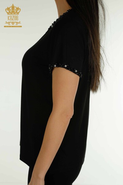 Hurtownia bluzek damskich z krótkim rękawem, czarna - 79197 | KAZEE - Thumbnail