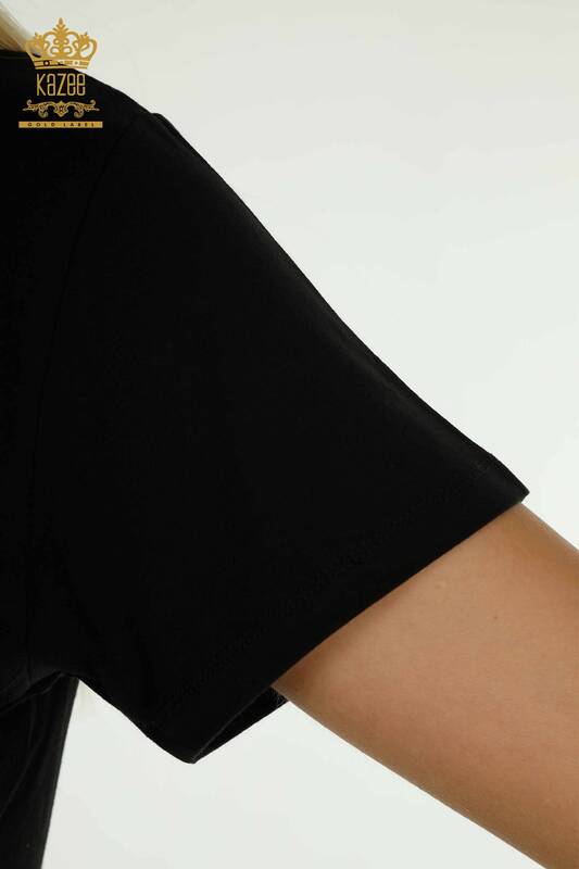 Hurtownia bluzek damskich z krótkim rękawem, czarna - 79239 | KAZEE