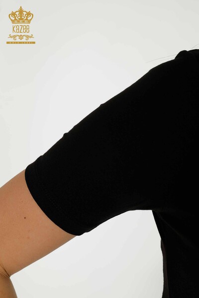 Hurtownia bluzek damskich z krótkim rękawem, czarna - 79264 | KAZEE - Thumbnail