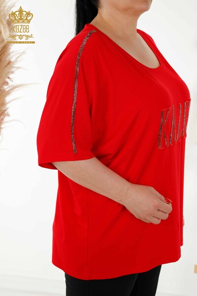 Hurtownia bluzek damskich z krótkim rękawem czerwona - 78804 | KAZEE - Thumbnail