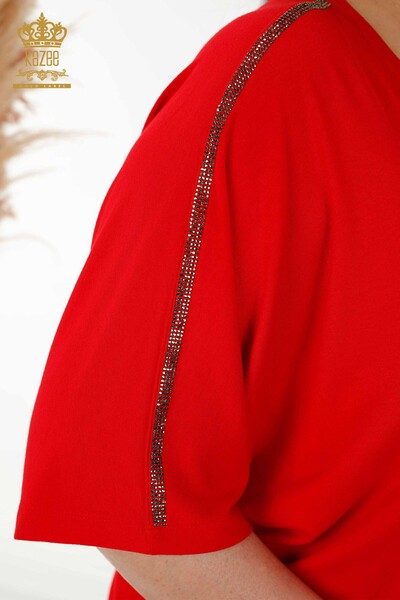 Hurtownia bluzek damskich z krótkim rękawem czerwona - 78804 | KAZEE - Thumbnail