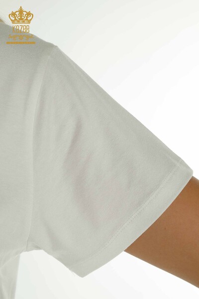 Hurtownia bluzek damskich z krótkim rękawem ecru - 79239 | KAZEE - Thumbnail
