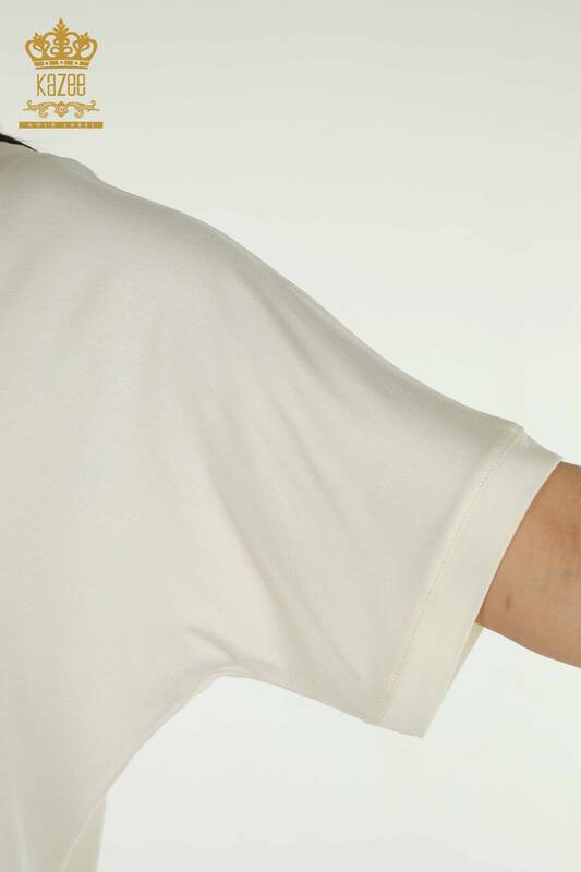 Hurtownia bluzek damskich z krótkim rękawem ecru - 79317 | KAZEE