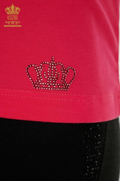 Hurtownia Bluzki Damskiej - Krótki Rękaw - Fuksja - 79561 | KAZEE - 5