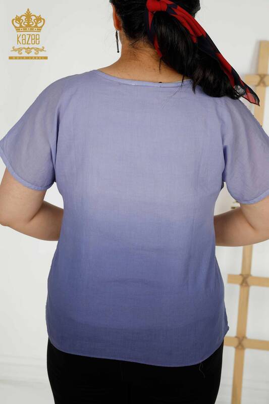 Hurtownia bluzek damskich z krótkim rękawem w kolorze indygo - 20278 | KAZEE