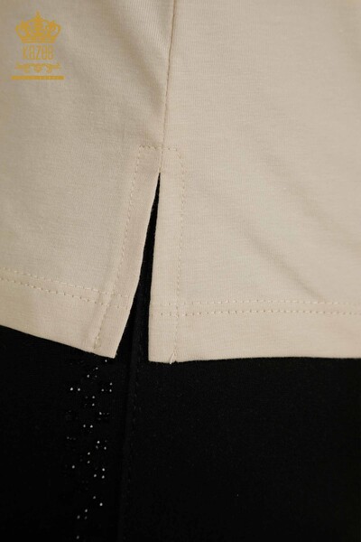 Hurtownia bluzek damskich - z krótkim rękawem - jasnobeżowy - 79563 | KAZEE - Thumbnail