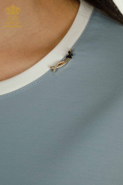 Hurtownia bluzek damskich - Z krótkim rękawem - niebieska - 79536 | KAZEE - Thumbnail