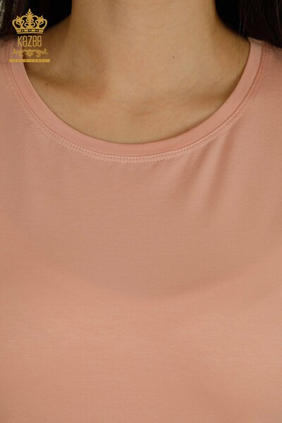 Hurtownia bluzek damskich z krótkim rękawem pudrowa - 79178 | KAZEE - Thumbnail