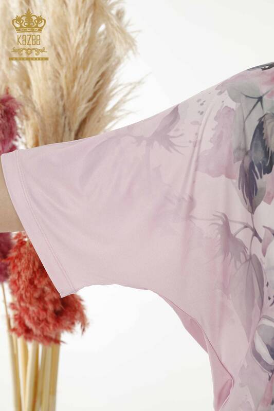 Hurtownia bluzek damskich z krótkim rękawem różowa - 12058 | KAZEE