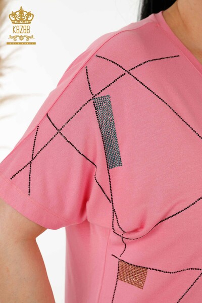 Hurtownia bluzek damskich z krótkim rękawem różowa - 79288 | KAZEE - Thumbnail