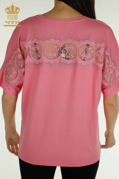Hurtownia bluzek damskich z krótkim rękawem różowa - 79302 | KAZEE - Thumbnail