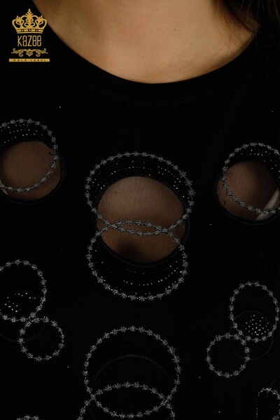 Hurtownia bluzek damskich z krótkim rękawem we wzorzyste czarne - 79094 | KAZEE - Thumbnail