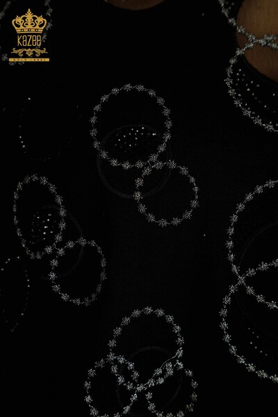 Hurtownia bluzek damskich z krótkim rękawem we wzorzyste czarne - 79094 | KAZEE - Thumbnail