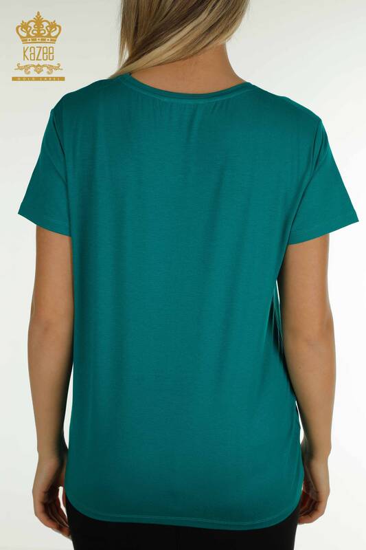 Hurtownia bluzek damskich z krótkim rękawem w kolorze zielonym - 79239 | KAZEE