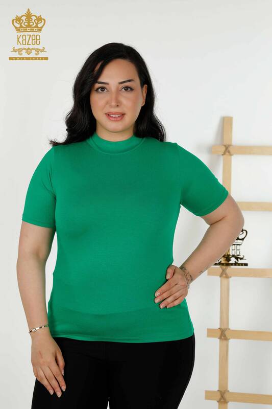 Hurtownia bluzek damskich z krótkim rękawem w kolorze zielonym - 79264 | KAZEE