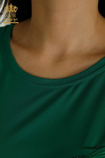 Hurtownia bluzek damskich z krótkim rękawem w kolorze zielonym - 79302 | KAZEE - Thumbnail