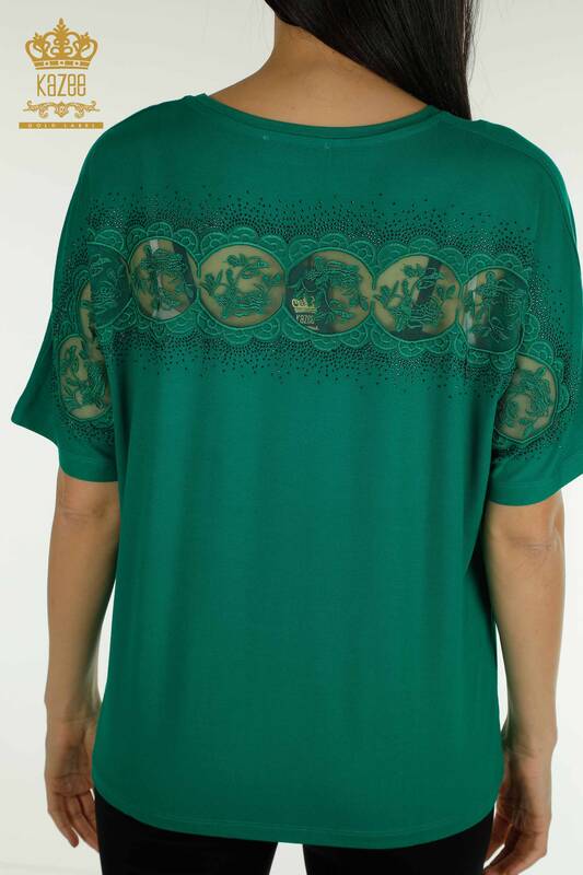 Hurtownia bluzek damskich z krótkim rękawem w kolorze zielonym - 79302 | KAZEE