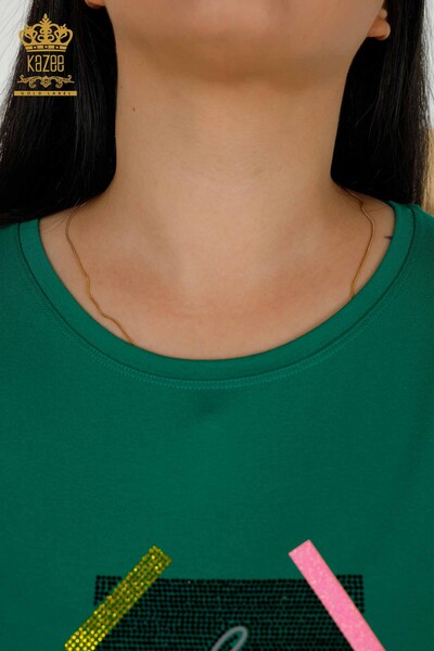 Hurtownia bluzek damskich z krótkim rękawem w kolorze zielonym - 79323 | KAZEE - Thumbnail