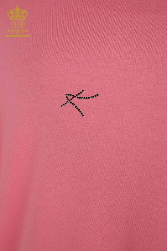 Hurtownia bluzek damskich z okrągłym dekoltem różowa - 79333 | KAZEE