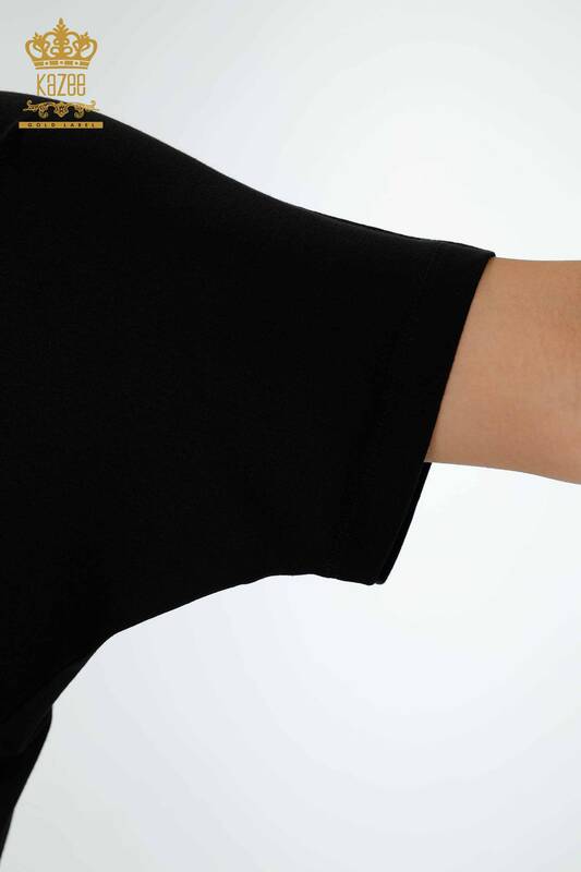 Hurtownia bluzek damskich z okrągłym dekoltem w kolorze czarnym - 78896 | KAZEE