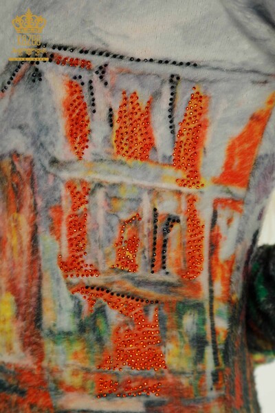 Hurtownia damskich swetrów z dzianiny Angora - Haftowane kamieniami - Cyfrowe - 40016 | KAZEE - Thumbnail