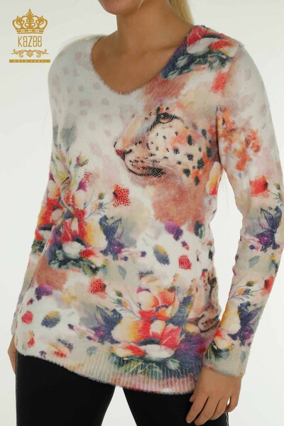 Hurtownia damskiego swetra z dzianiny Angora - z nadrukiem tygrysa - Cyfrowy - 40022 | KAZEE - Thumbnail