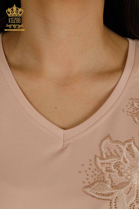Hurtownia bluzek damskich Haftowanych pudrowo - 79883 | KAZEE