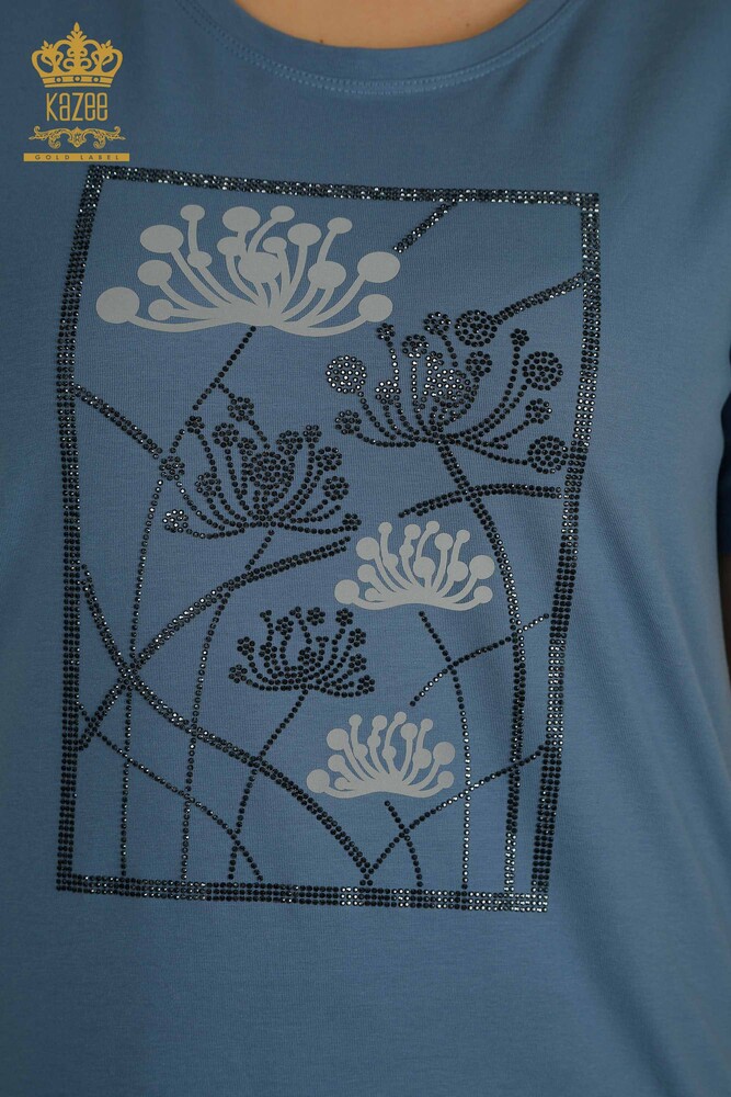 Hurtownia bluzek damskich - Haftowana Kamieniami - indygo - 79863 | KAZEE - 3