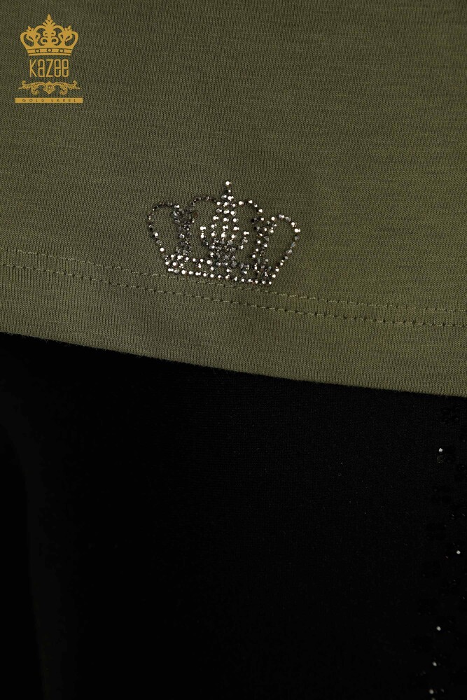 Hurtownia bluzek damskich - Haftowane kamieniami - khaki - 79565 | KAZEE - 5