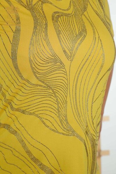 Hurtownia bluzek damskich z haftowanym kamieniem w kolorze żółtym - 79329 | KAZEE - Thumbnail
