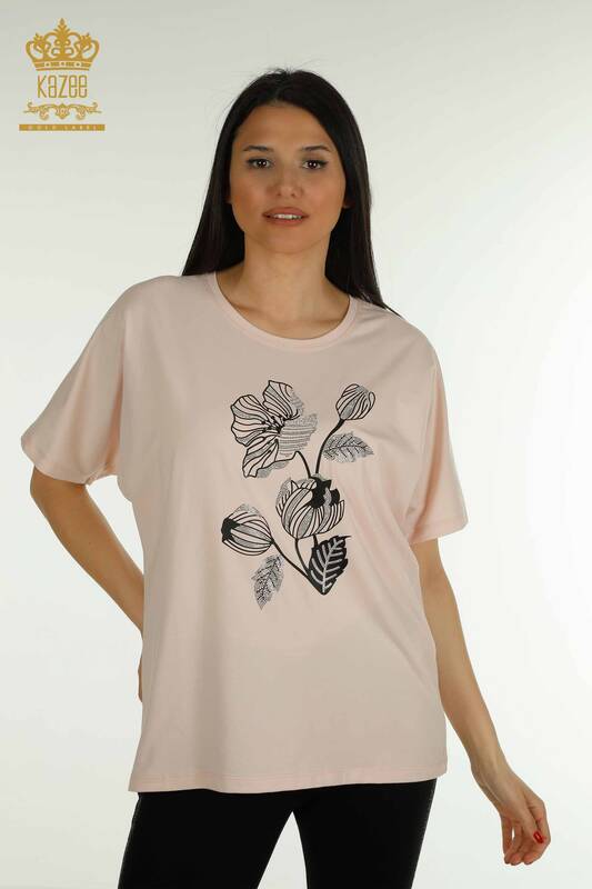 Hurtownia bluzek damskich w kwiaty haftowane różowe - 79459 | KAZEE