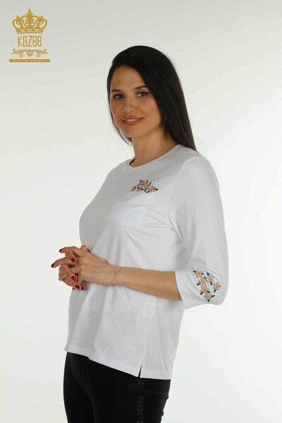 Hurtownia bluzek damskich - Szczegółowa kieszeń - biała - 79477 | KAZEE - Thumbnail