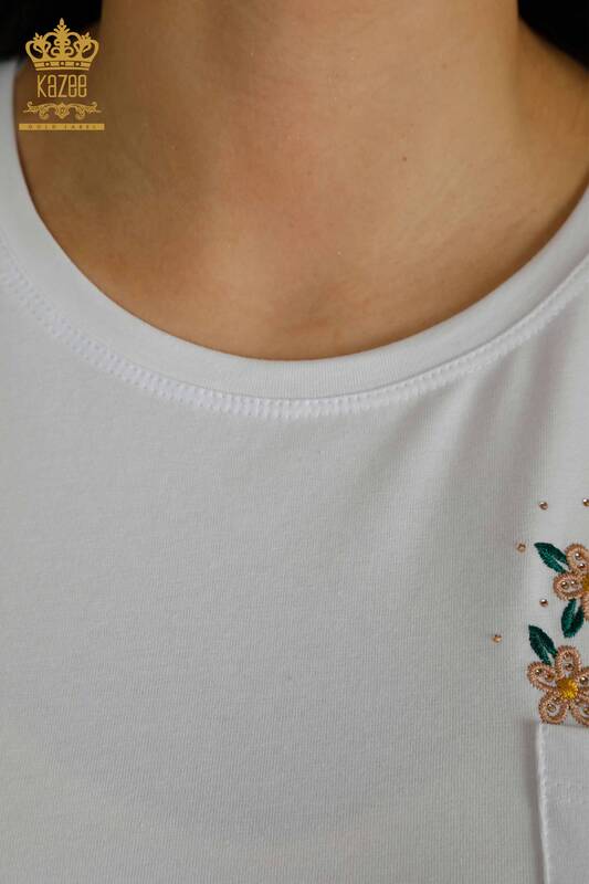 Hurtownia bluzek damskich - Szczegółowa kieszeń - biała - 79477 | KAZEE