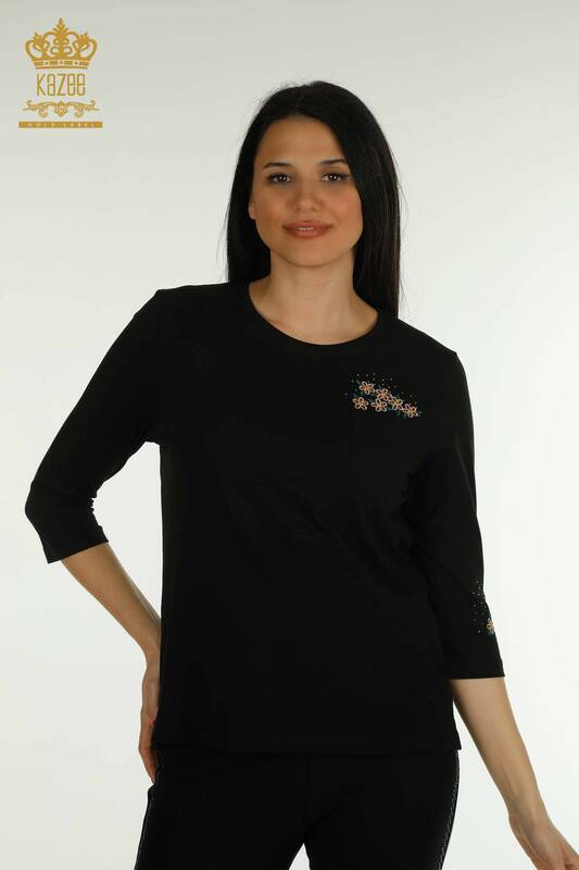 Hurtownia bluzek damskich - Szczegółowa kieszeń - czarna - 79477 | KAZEE