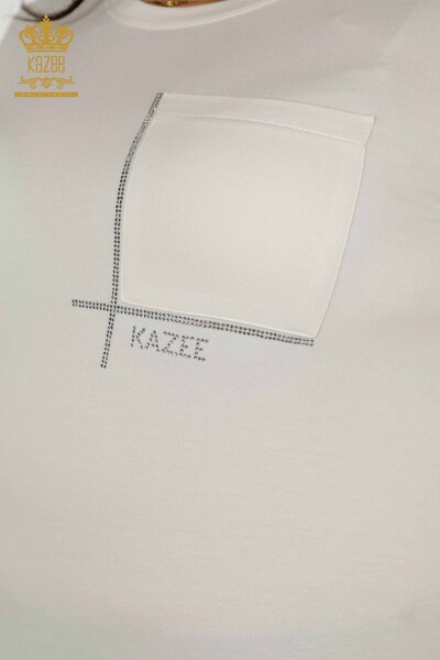 Hurtownia bluzek damskich z kieszeniami z krótkim rękawem ecru - 79234 | KAZEE - Thumbnail