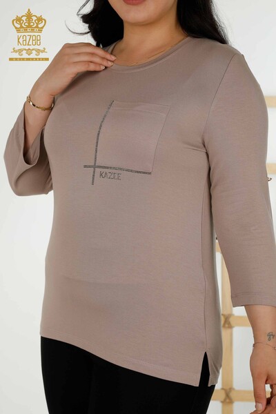 Hurtownia bluzek damskich z kieszeniami z krótkim rękawem Mink - 79234 | KAZEE - Thumbnail